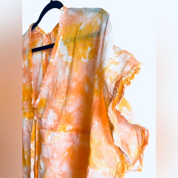 Aerie Swim Cover Up Small Orange  Peach Tie Dyed 100% Cotton Shell Drawstring - Picture 5 of 7